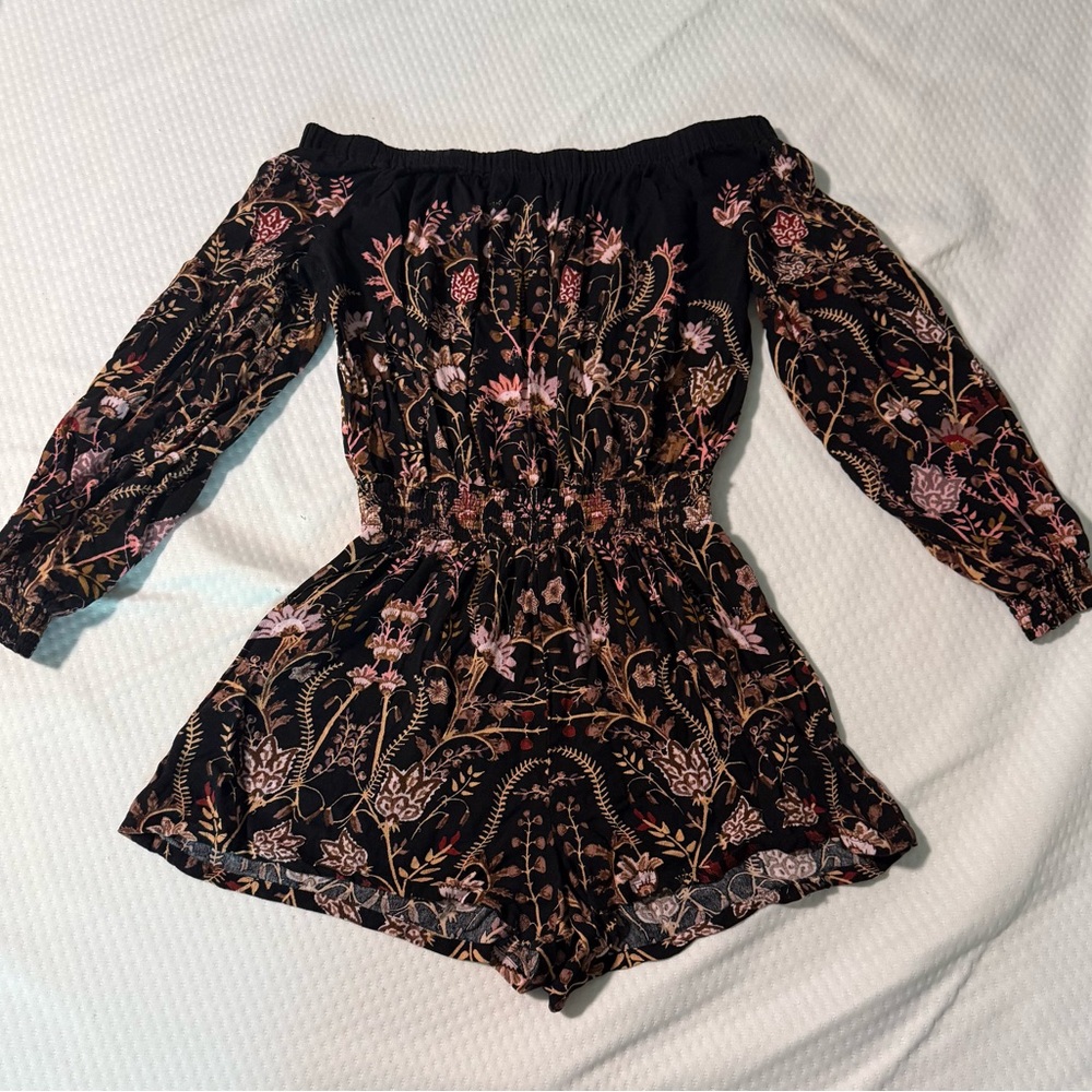 Free People Black and Gray Textured Top